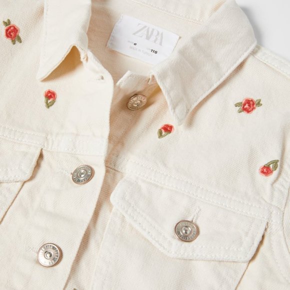 NWT ZARA EMBROIDERED DENIM JACKET  BEIGE - REF 9632/721 KIDS 13-14 - Picture 3 of 3